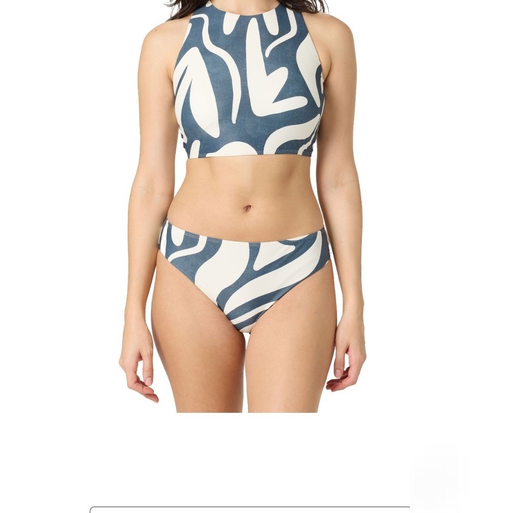 Sol Angeles Womens Navy White Abstract Racerback Bikini Set Size S